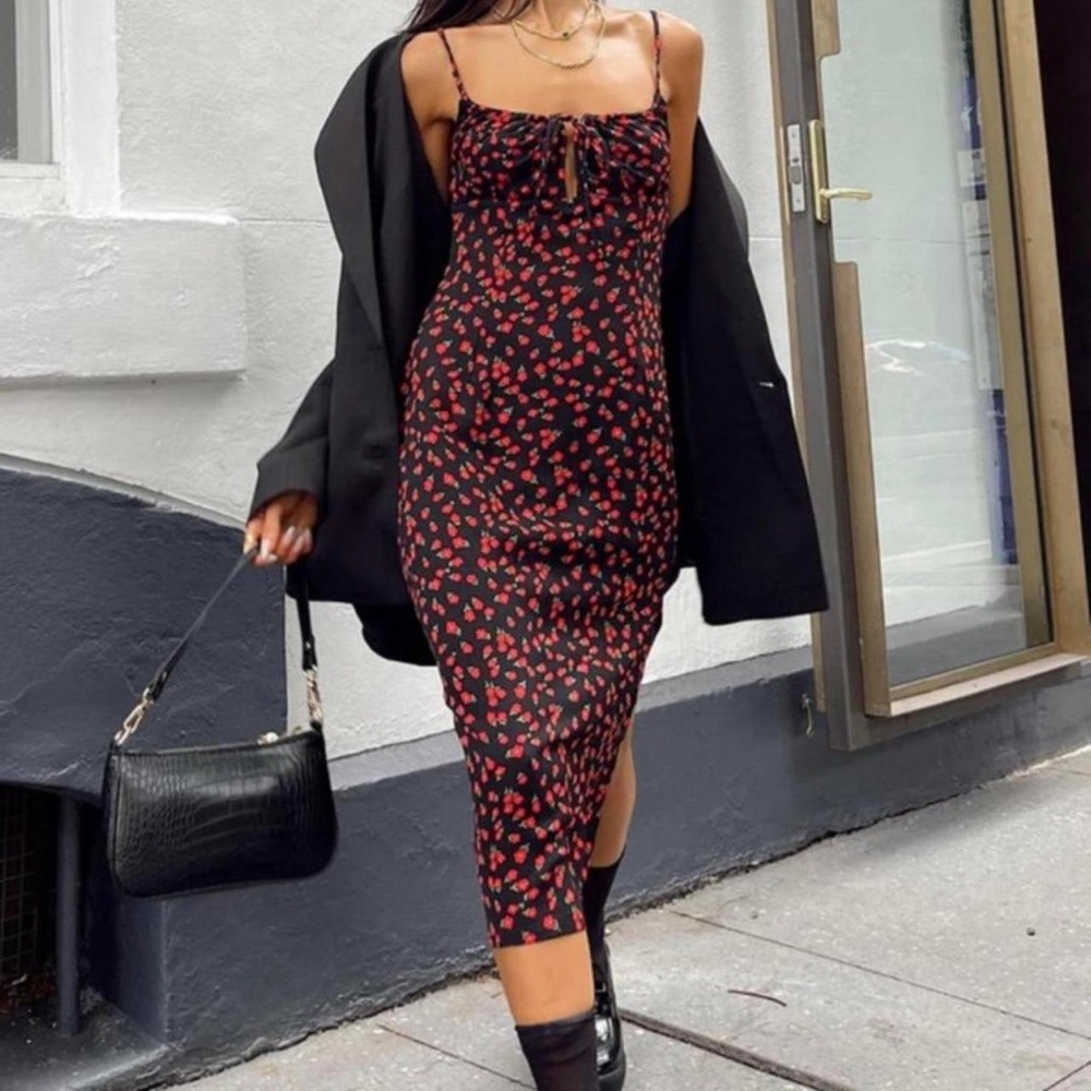 Princess Polly Black and Red Floral Dress